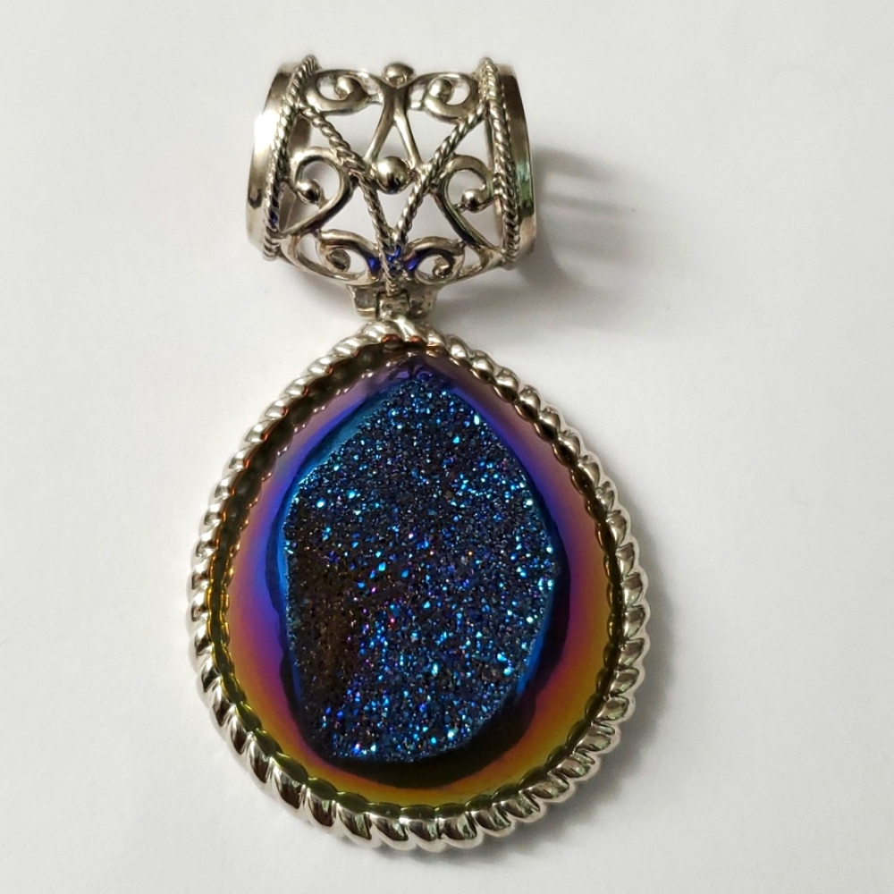 Rare Sterling Silver 925 Chunky Rainbow Omega Pendant